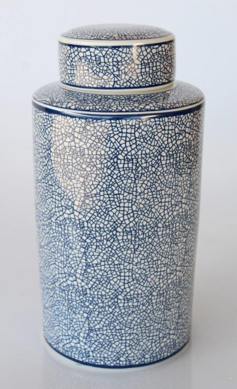 Blue & White Crackle Design Jar With Lid
